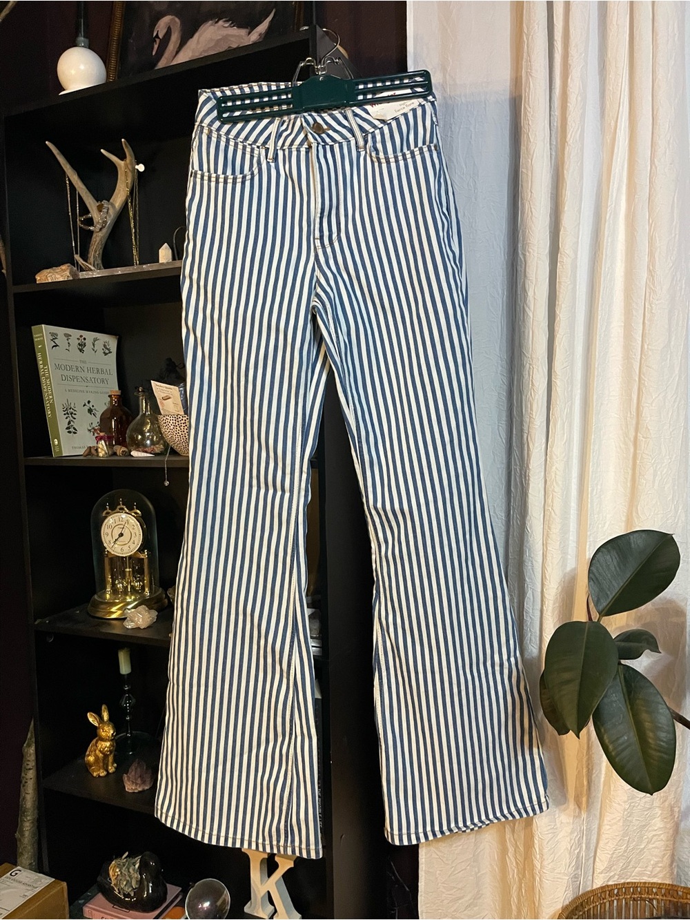 Wrangler Blue and White Vertical Stripe Bootcut Jeans